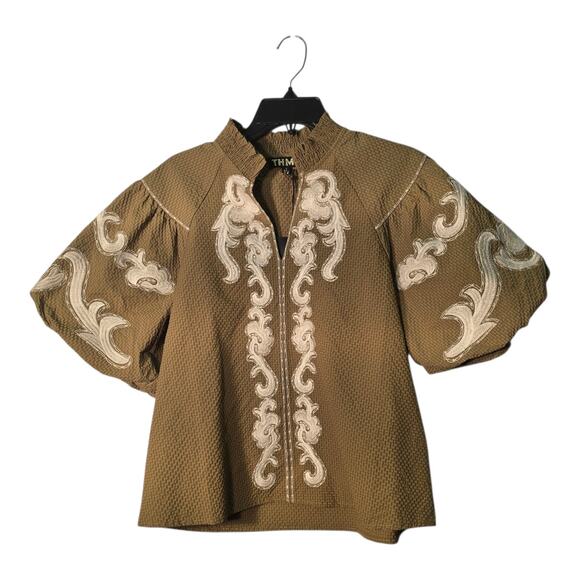 THML Tops - Women's size small "THML" boho-chic Split V-neck, mandarin-style business blouse